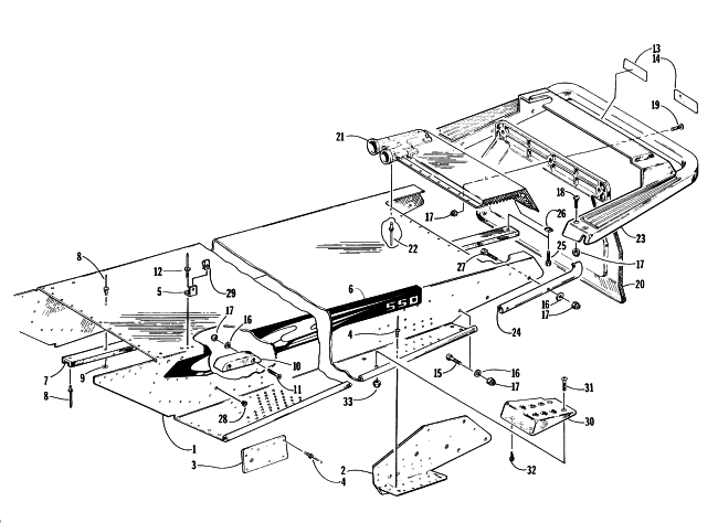Parts Diagram for Arctic Cat 1997 PANTHER 550 SNOWMOBILE TUNNEL AND REAR BUMPER