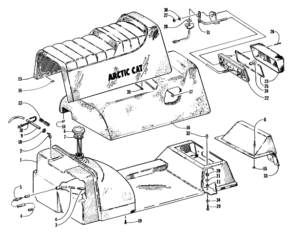 Parts Diagram for Arctic Cat 1997 PANTHER 550 SNOWMOBILE GAS TANK, SEAT, AND TAILLIGHT ASSEMBLY