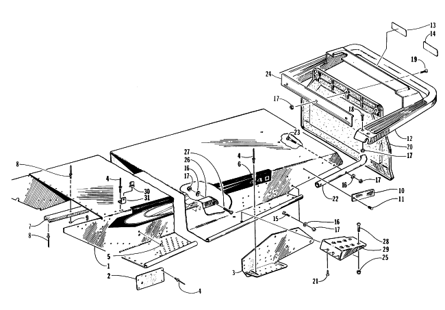 Parts Diagram for Arctic Cat 1997 PANTHER 440 SNOWMOBILE TUNNEL AND REAR BUMPER