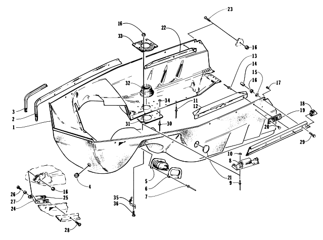 Parts Diagram for Arctic Cat 1997 POWDER SPECIAL SNOWMOBILE BELLY PAN ASSEMBLY
