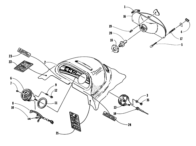 Parts Diagram for Arctic Cat 1997 BEARCAT 440 SNOWMOBILE HEADLIGHT AND INSTRUMENT POD