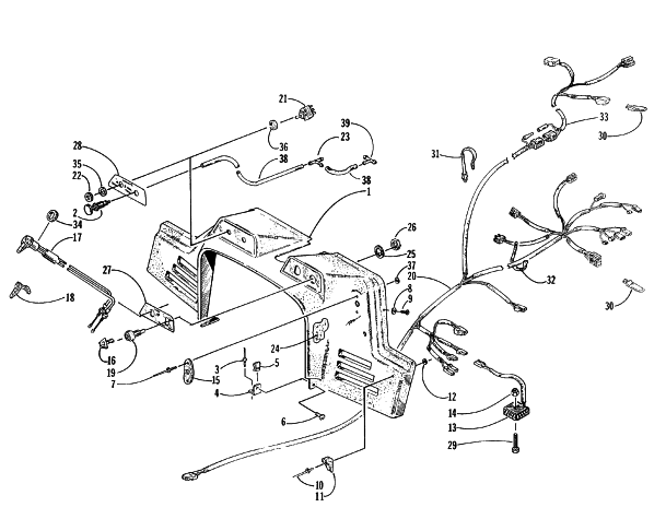 Parts Diagram for Arctic Cat 1997 BEARCAT 440 SNOWMOBILE CONSOLE, SWITCHES, AND WIRING ASSEMBLIES