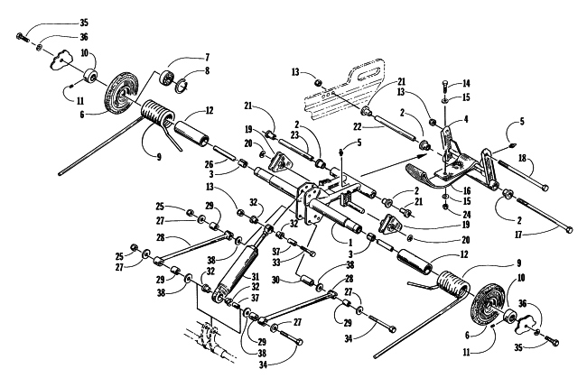 Parts Diagram for Arctic Cat 1997 THUNDERCAT MC SNOWMOBILE REAR SUSPENSION REAR ARM ASSEMBLY