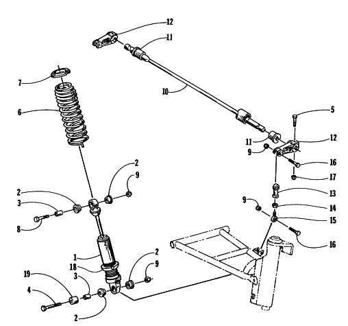 Parts Diagram for Arctic Cat 1997 ZRT 800 SNOWMOBILE SHOCK ABSORBER AND SWAY BAR ASSEMBLY