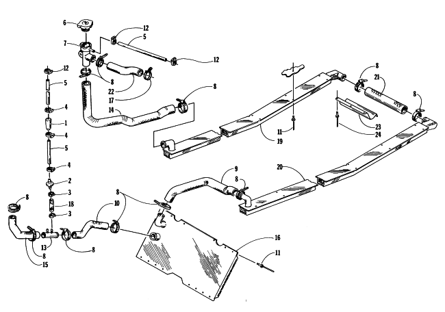 Parts Diagram for Arctic Cat 1997 THUNDERCAT SNOWMOBILE COOLING ASSEMBLY