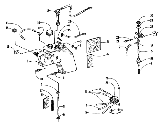 Parts Diagram for Arctic Cat 1997 ZRT 800 SNOWMOBILE OIL TANK AND FUEL PUMP