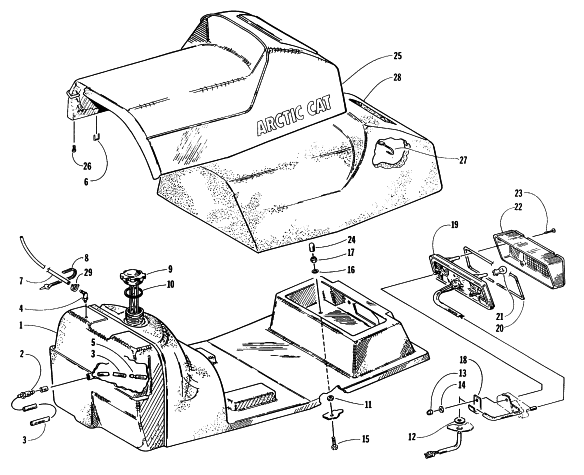 Parts Diagram for Arctic Cat 1997 Z 440 SNOWMOBILE GAS TANK, SEAT, AND TAILLIGHT ASSEMBLY
