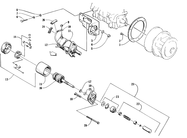 Parts Diagram for Arctic Cat 1997 PANTHER 440 SNOWMOBILE ELECTRIC START - STARTER MOTOR ASSEMBLY