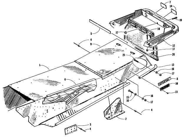 Parts Diagram for Arctic Cat 1997 ZL 440 SNOWMOBILE TUNNEL AND REAR BUMPER