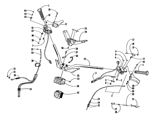 Parts Diagram for Arctic Cat 1997 BEARCAT WIDE TRACK SNOWMOBILE HANDLEBAR AND CONTROLS