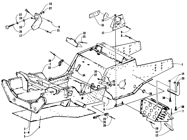 Parts Diagram for Arctic Cat 1997 ZL 440 SNOWMOBILE FRONT FRAME AND FOOTREST ASSEMBLY