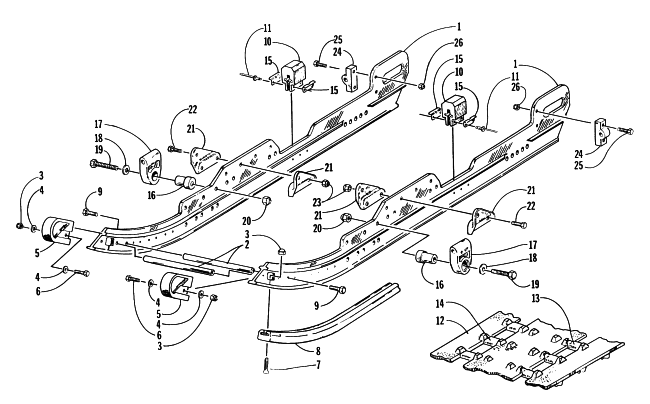 Parts Diagram for Arctic Cat 1997 THUNDERCAT SNOWMOBILE SLIDE RAIL AND TRACK ASSEMBLY