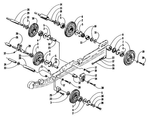Parts Diagram for Arctic Cat 1997 ZR 440 SNOWMOBILE IDLER WHEEL ASSEMBLY