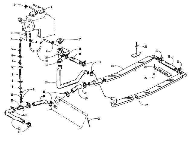 Parts Diagram for Arctic Cat 1997 ZR 440 SNOWMOBILE COOLING ASSEMBLY