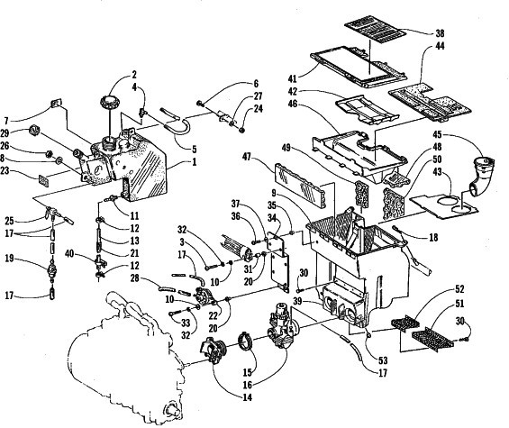 Parts Diagram for Arctic Cat 1997 ZR 440 SNOWMOBILE INTAKE, OIL TANK, AND FUEL PUMP
