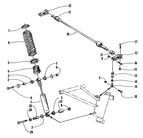 Parts Diagram for Arctic Cat 1997 PANTERA SNOWMOBILE SHOCK ABSORBER AND SWAY BAR ASSEMBLY