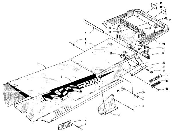 Parts Diagram for Arctic Cat 1997 ZRT 600 SNOWMOBILE TUNNEL AND REAR BUMPER