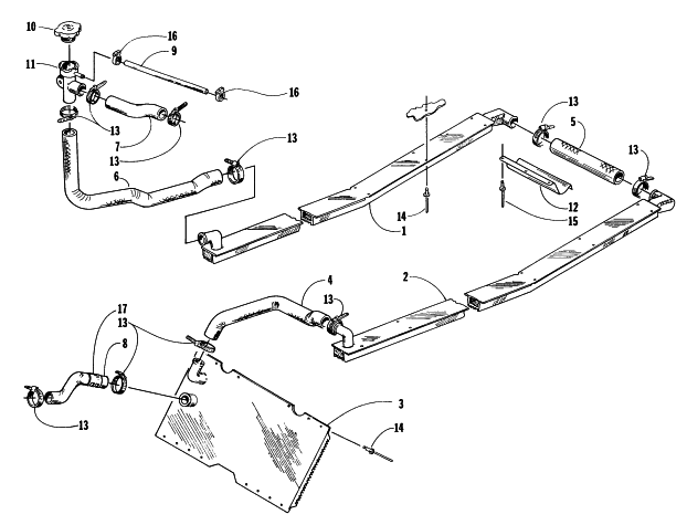 Parts Diagram for Arctic Cat 1997 EXT 600 SNOWMOBILE COOLING ASSEMBLY