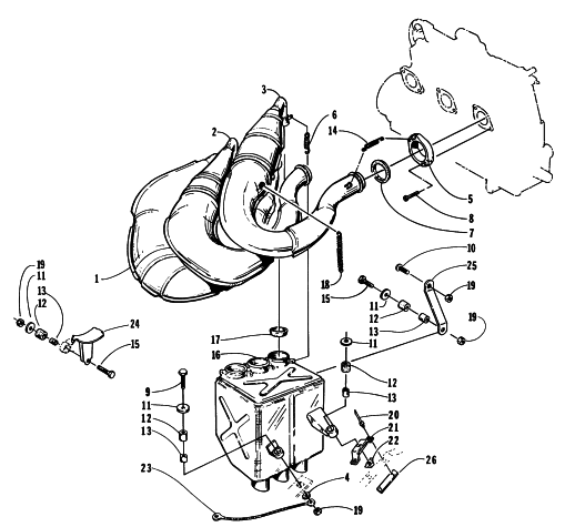 Parts Diagram for Arctic Cat 1997 EXT 600 SNOWMOBILE EXHAUST ASSEMBLY