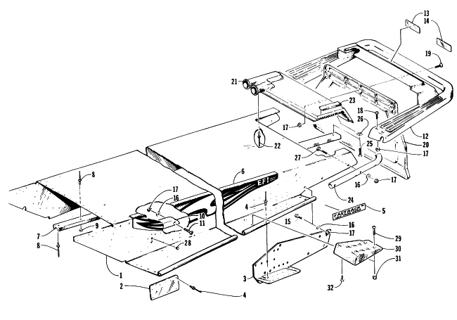 Parts Diagram for Arctic Cat 1997 PANTERA SNOWMOBILE TUNNEL AND REAR BUMPER ASSEMBLY