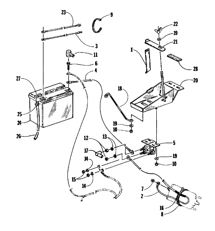 Parts Diagram for Arctic Cat 1997 PANTERA SNOWMOBILE BATTERY, SOLENOID, AND CABLES