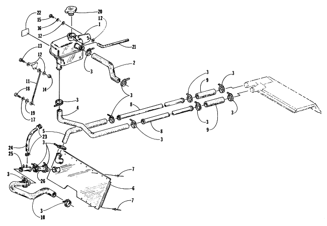 Parts Diagram for Arctic Cat 1997 PANTERA SNOWMOBILE COOLING ASSEMBLY