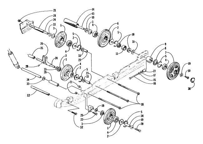 Parts Diagram for Arctic Cat 1997 EXT 580 EFI DLX SNOWMOBILE IDLER WHEEL ASSEMBLY
