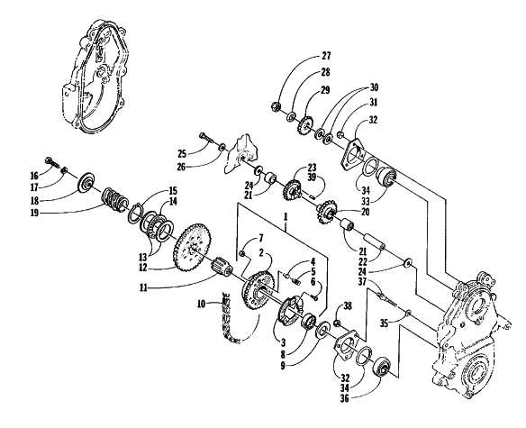 Parts Diagram for Arctic Cat 1997 EXT 580 EFI DLX SNOWMOBILE DRIVE/REVERSE DROPCASE ASSEMBLY