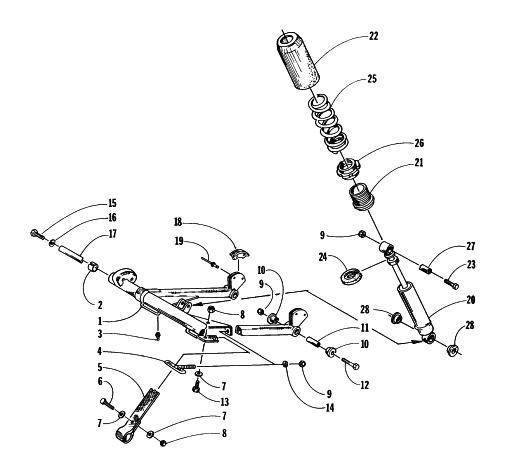 Parts Diagram for Arctic Cat 1997 EXT 580 EFI DLX SNOWMOBILE REAR SUSPENSION/FRONT ARM ASSEMBLY