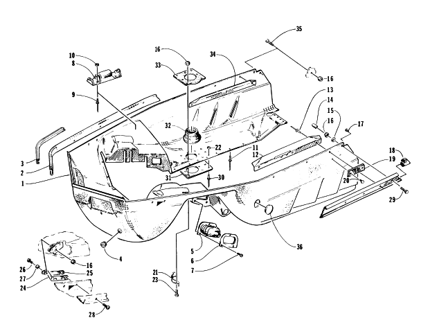 Parts Diagram for Arctic Cat 1997 EXT 580 EFI SNOWMOBILE BELLY PAN ASSEMBLY