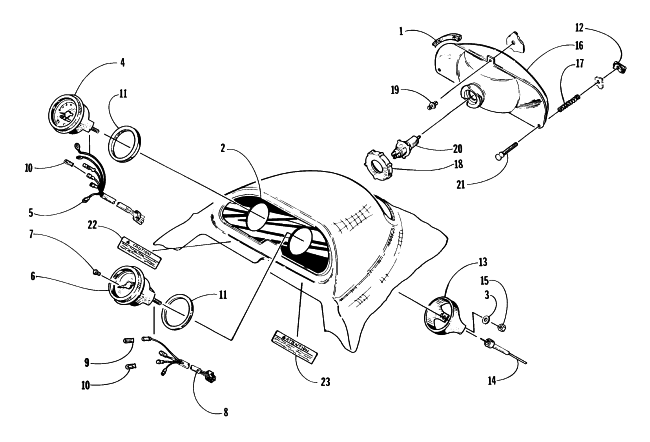 Parts Diagram for Arctic Cat 1997 EXT 580 EFI DLX SNOWMOBILE HEADLIGHT AND INSTRUMENT POD