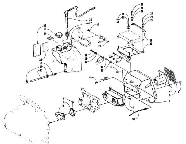 Parts Diagram for Arctic Cat 1997 POWDER SPECIAL EFI SNOWMOBILE AIR SILENCER, AND OIL TANK