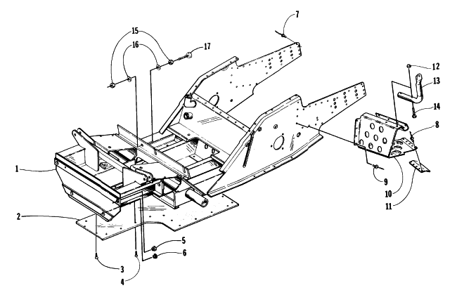 Parts Diagram for Arctic Cat 1997 ZR 440 SNOWMOBILE FRONT FRAME AND FOOTREST ASSEMBLY