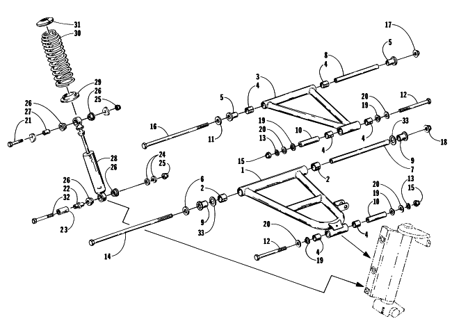 Parts Diagram for Arctic Cat 1997 PUMA 2-UP SNOWMOBILE FRONT SUSPENSION AND SHOCK ABSORBER