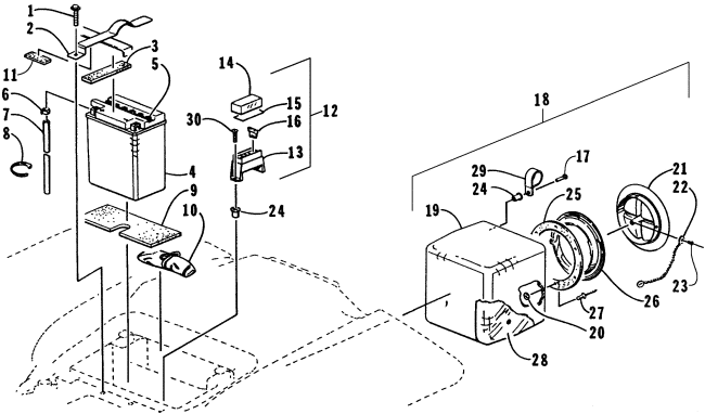 Parts Diagram for Arctic Cat 1997 4X4 ATV STORAGE BOX AND BATTERY ASSEMBLY