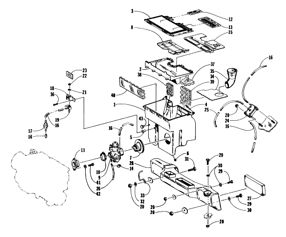 Parts Diagram for Arctic Cat 1997 PUMA SNOWMOBILE CARBURETOR, FUEL PUMP, AND AIR SILENCER