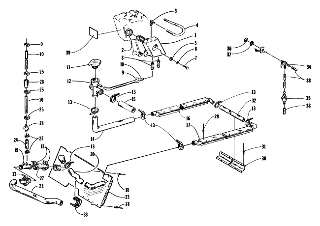 Parts Diagram for Arctic Cat 1997 BEARCAT WIDE TRACK SNOWMOBILE COOLING ASSEMBLY