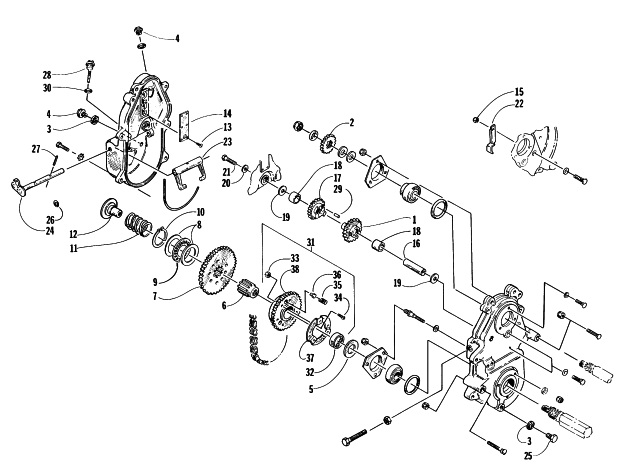 Parts Diagram for Arctic Cat 1997 ZL 440 SNOWMOBILE DRIVE/REVERSE DROPCASE ASSEMBLY