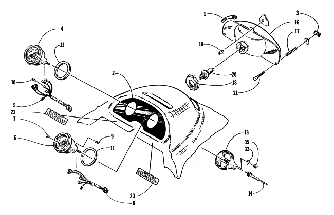 Parts Diagram for Arctic Cat 1997 EXT 600 SNOWMOBILE HEADLIGHT AND INSTRUMENTS