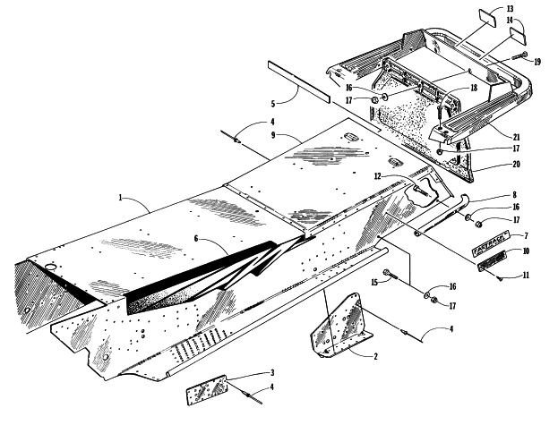 Parts Diagram for Arctic Cat 1997 EXT 600 SNOWMOBILE TUNNEL AND REAR BUMPER
