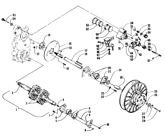 Parts Diagram for Arctic Cat 1999 PANTHER 340 SNOWMOBILE DRIVE TRAIN SHAFTS AND BRAKE ASSEMBLIES