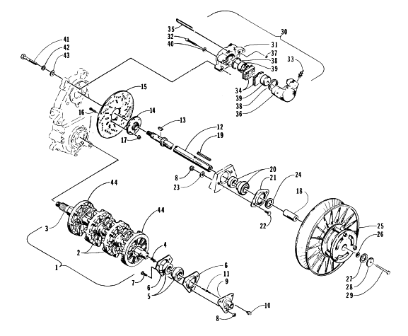 Parts Diagram for Arctic Cat 1998 EXT 600 TOUR SNOWMOBILE DRIVE TRAIN SHAFTS AND BRAKE ASSEMBLIES
