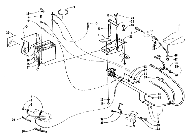Parts Diagram for Arctic Cat 1997 THUNDERCAT MC SNOWMOBILE BATTERY, SOLENOID, AND CABLES