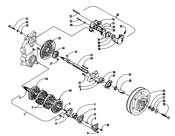 Parts Diagram for Arctic Cat 1997 ZR 580 EFI SNOWMOBILE DRIVE TRAIN SHAFTS AND BRAKE ASSEMBLIES