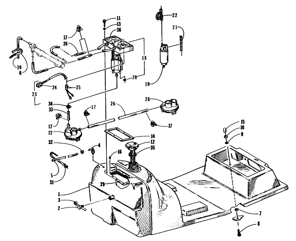 Parts Diagram for Arctic Cat 1997 ZR 580 EFI SNOWMOBILE GAS TANK AND FUEL PUMP ASSEMBLY