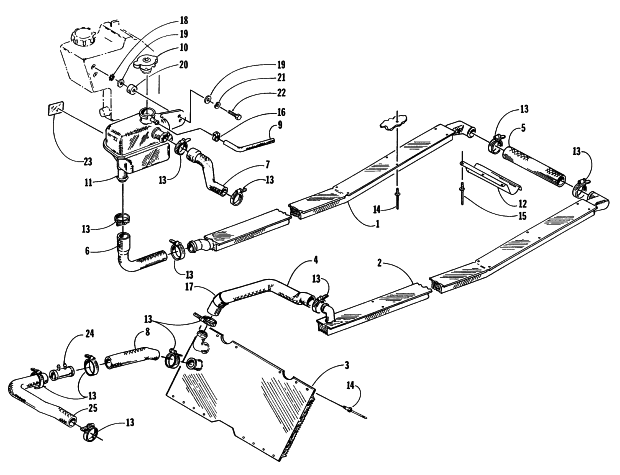 Parts Diagram for Arctic Cat 1997 ZR 580 EFI SNOWMOBILE COOLING ASSEMBLY