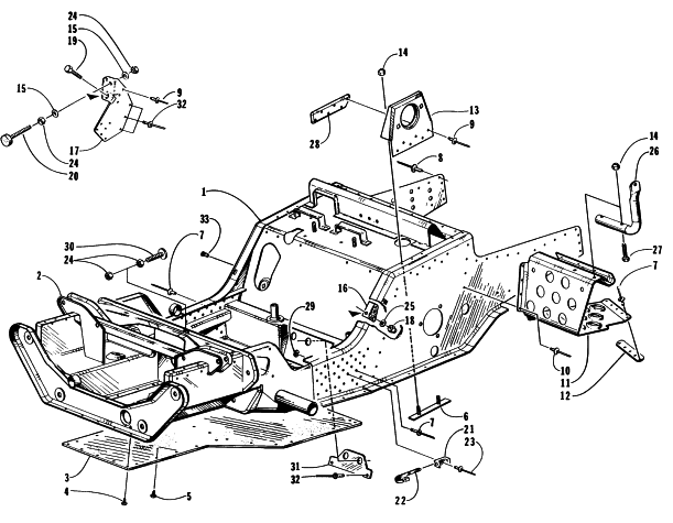 Parts Diagram for Arctic Cat 1997 ZR 580 EFI SNOWMOBILE FRONT FRAME AND FOOTREST ASSEMBLY