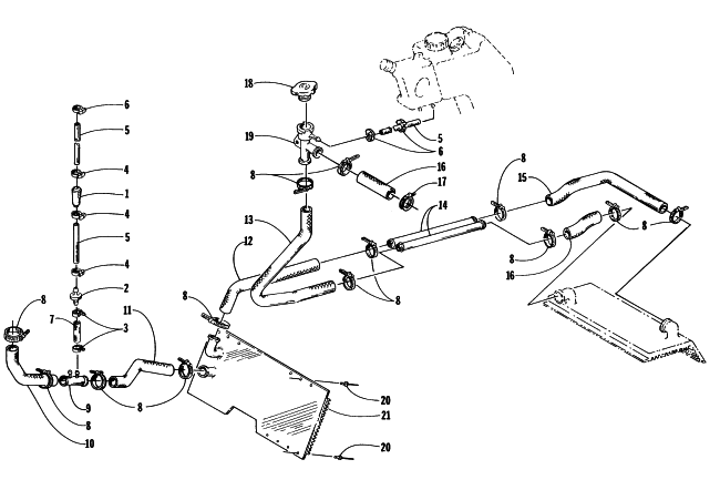 Parts Diagram for Arctic Cat 1996 THUNDERCAT MOUNTAIN SNOWMOBILE COOLING ASSEMBLY