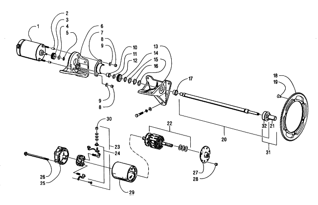 Parts Diagram for Arctic Cat 1997 ZRT 600 SNOWMOBILE ELECTRIC START - STARTER MOTOR ASSEMBLY