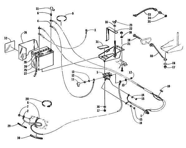 Parts Diagram for Arctic Cat 1997 POWDER SPECIAL SNOWMOBILE BATTERY, SOLENOID, AND CABLES
